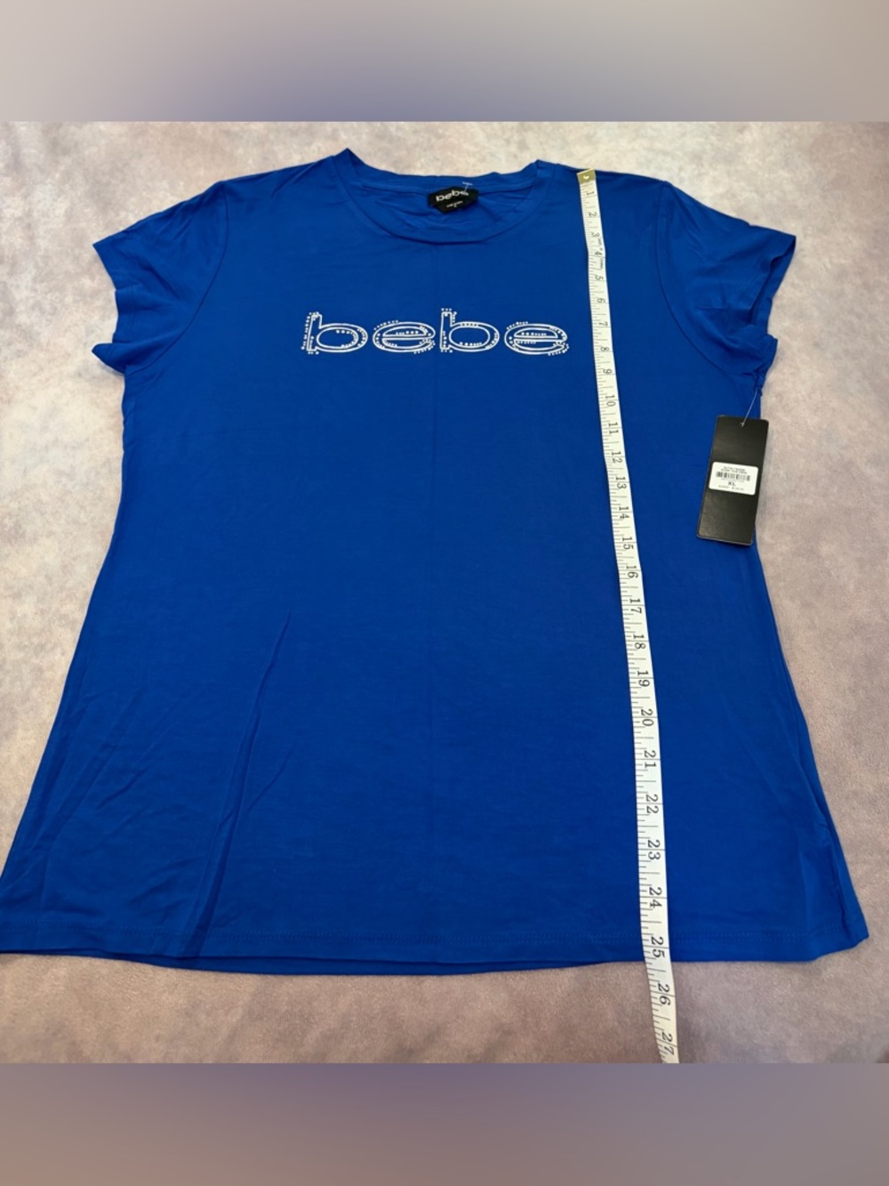 Bebe Size :XL Women Bright Blue Embellished Logo Tee - Picture 7 of 11